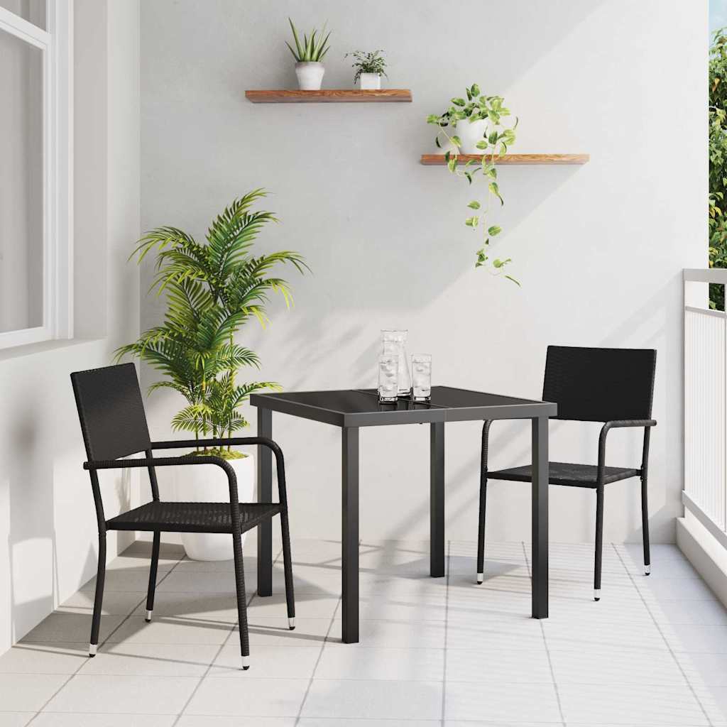 Vidaxl tuin eettafelset 3 st zwart poly rattan