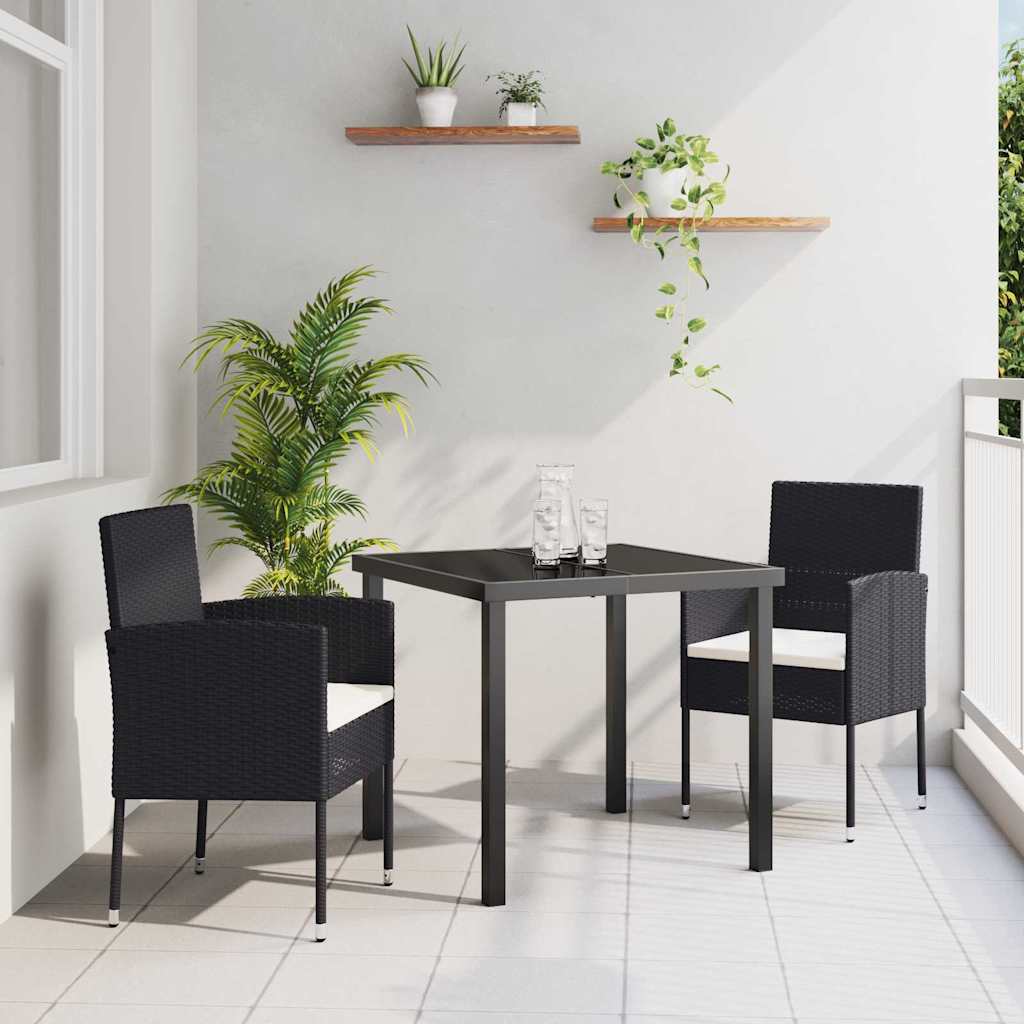 Vidaxl tuin eettafelset 3 st zwart poly rattan