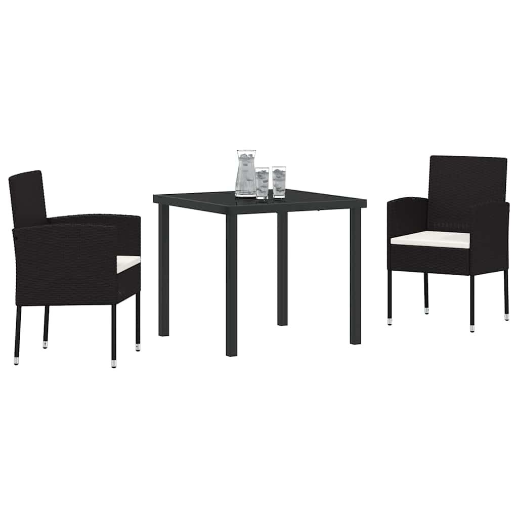 Vidaxl tuin eettafelset 3 st zwart poly rattan