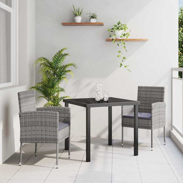 Vidaxl tuin eettafelset 3 st grijs poly rattan