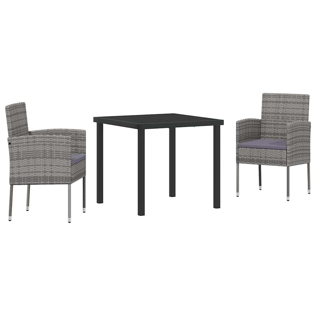 Vidaxl tuin eettafelset 3 st grijs poly rattan