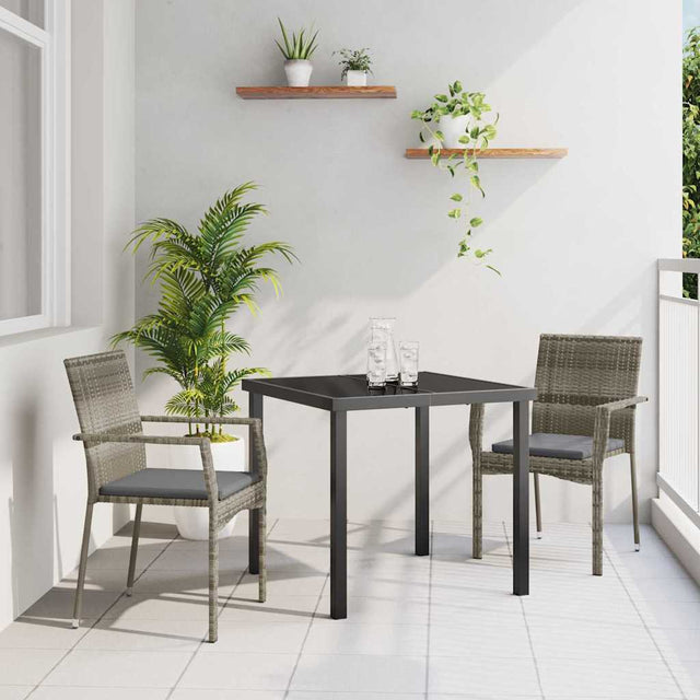 Vidaxl tuin eettafelset 3 st grijs poly rattan