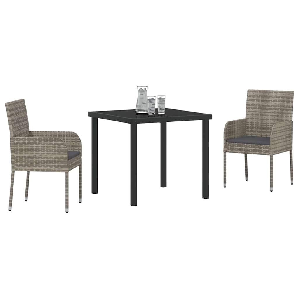 Vidaxl tuin eettafelset 3 st grijs poly rattan