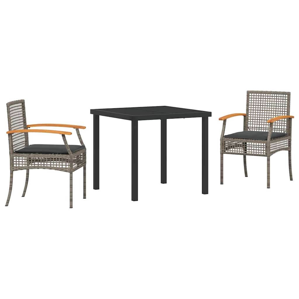 Vidaxl tuin eettafelset 3 st grijs en zwart rattan