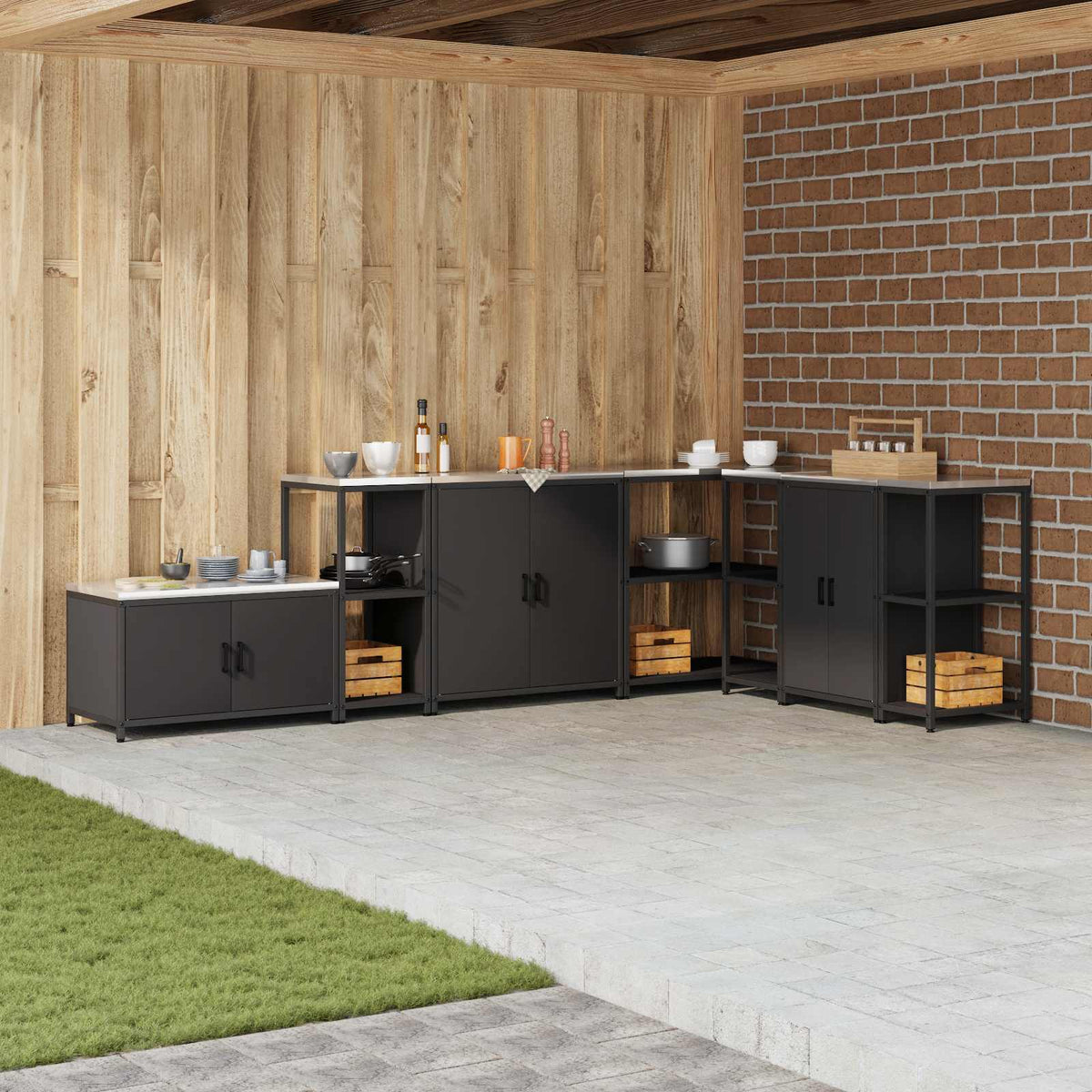 Vidaxl keukenplankeenheid hattem zwart 40 x 50 x 92 cm staal