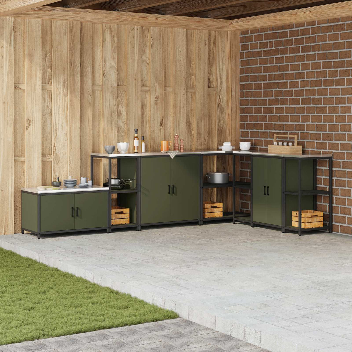 Vidaxl keukenplankeenheid hattem olijfgroen 40 x 50 x 92 cm staal