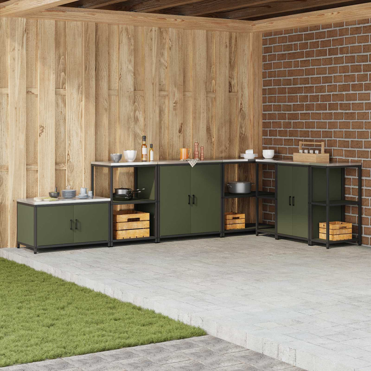 Vidaxl keukenopslag kast hattem olijfgroen 90 x 50 x 53 cm staal