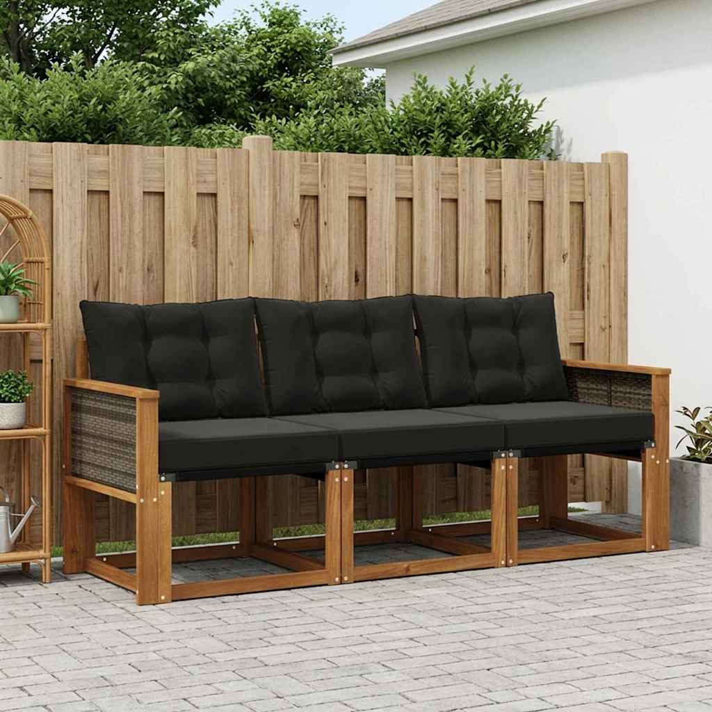Vidaxl buiten bankenset 3 st naturel en zwart