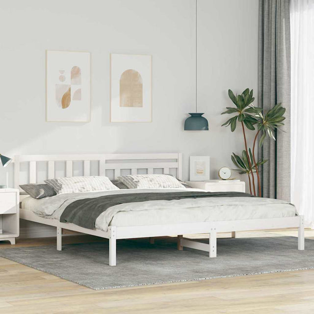 Vidaxl bedframe met hoofdeinde wit 200 x 200 cm massief grenenhout