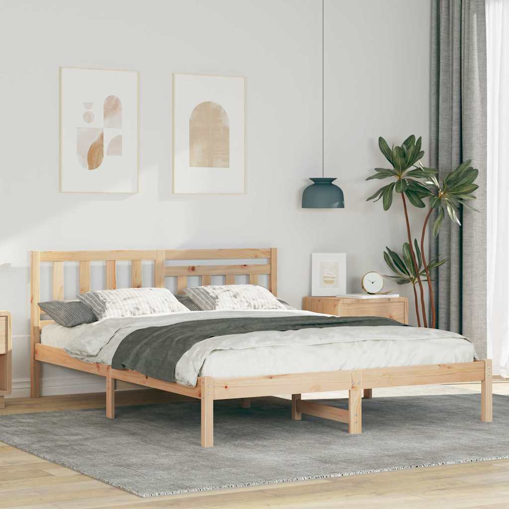 Vidaxl bedframe met hoofdeinde bruin 150 x 200 cm massief grenenhout