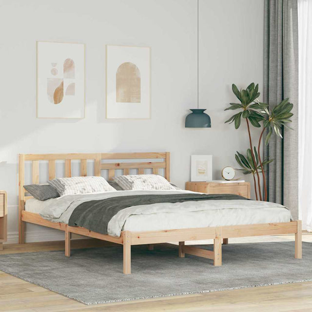 Vidaxl bedframe met hoofdeinde bruin 150 x 200 cm massief grenenhout