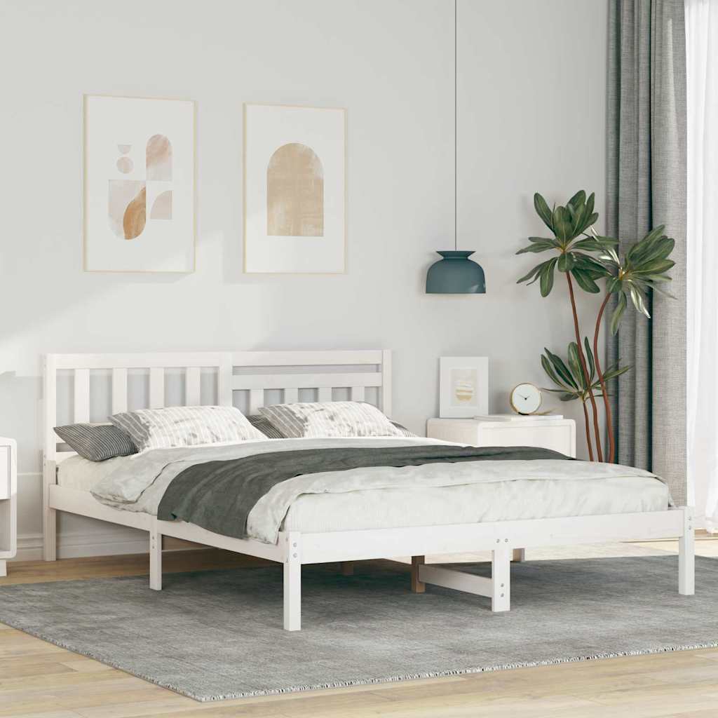 Vidaxl bedframe met hoofdeinde wit 150 x 200 cm massief grenenhout