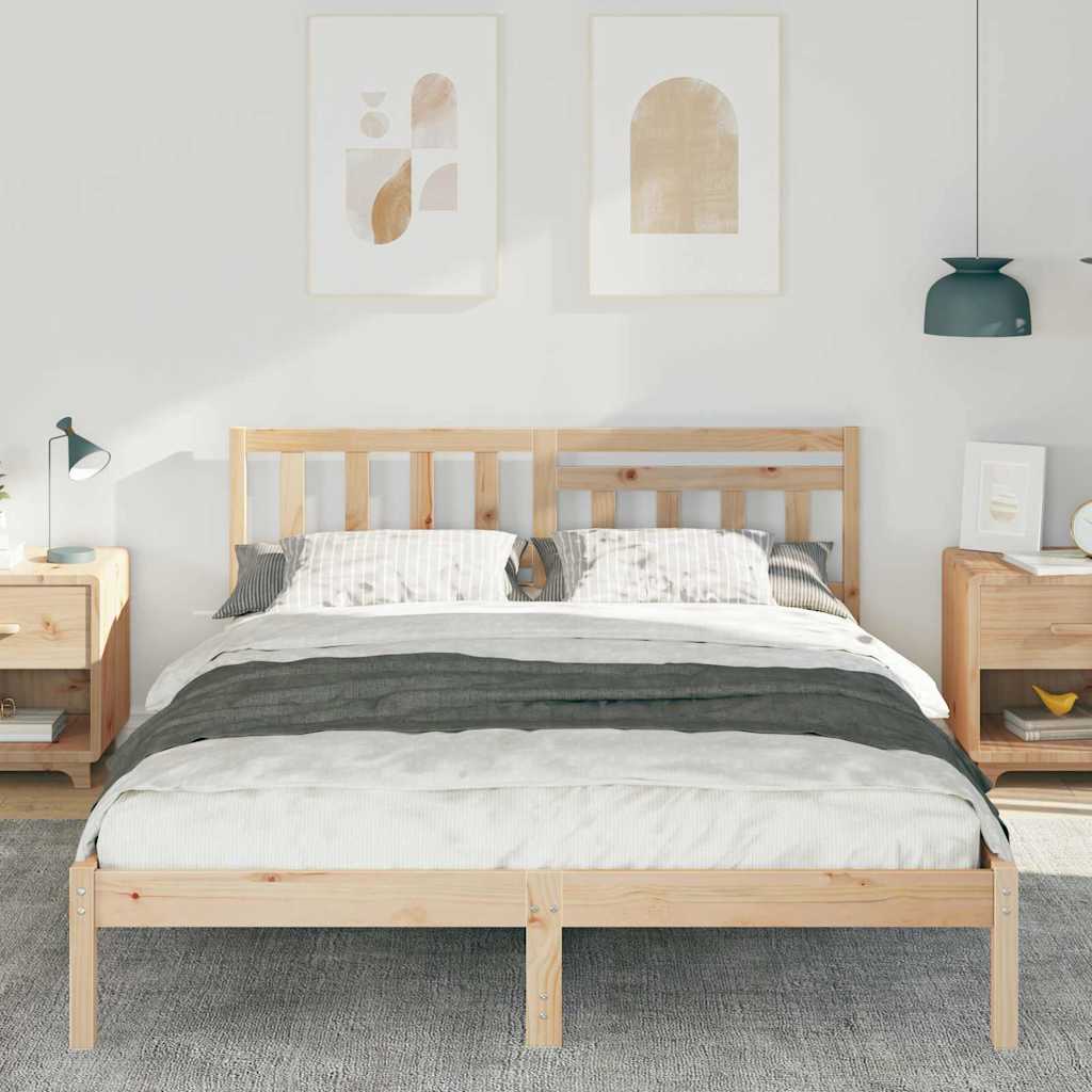 Vidaxl bedframe met hoofdeinde bruin 140 x 200 cm massief grenenhout