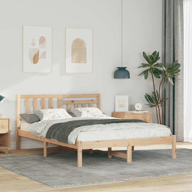 Vidaxl bedframe met hoofdeinde bruin 140 x 190 cm massief grenenhout
