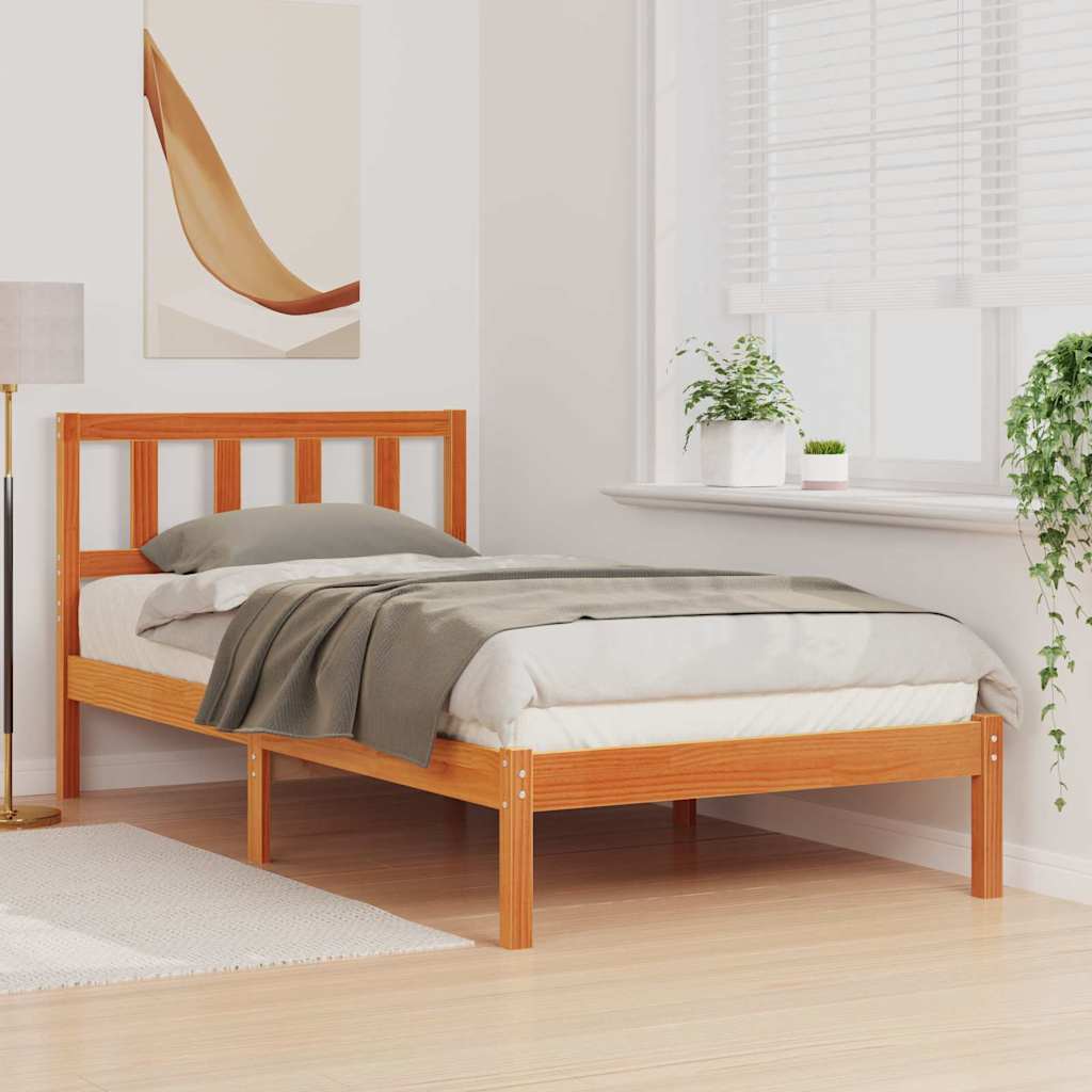 Vidaxl bedframe met hoofdeinde wasbruin 90 x 190 cm massief grenenhout