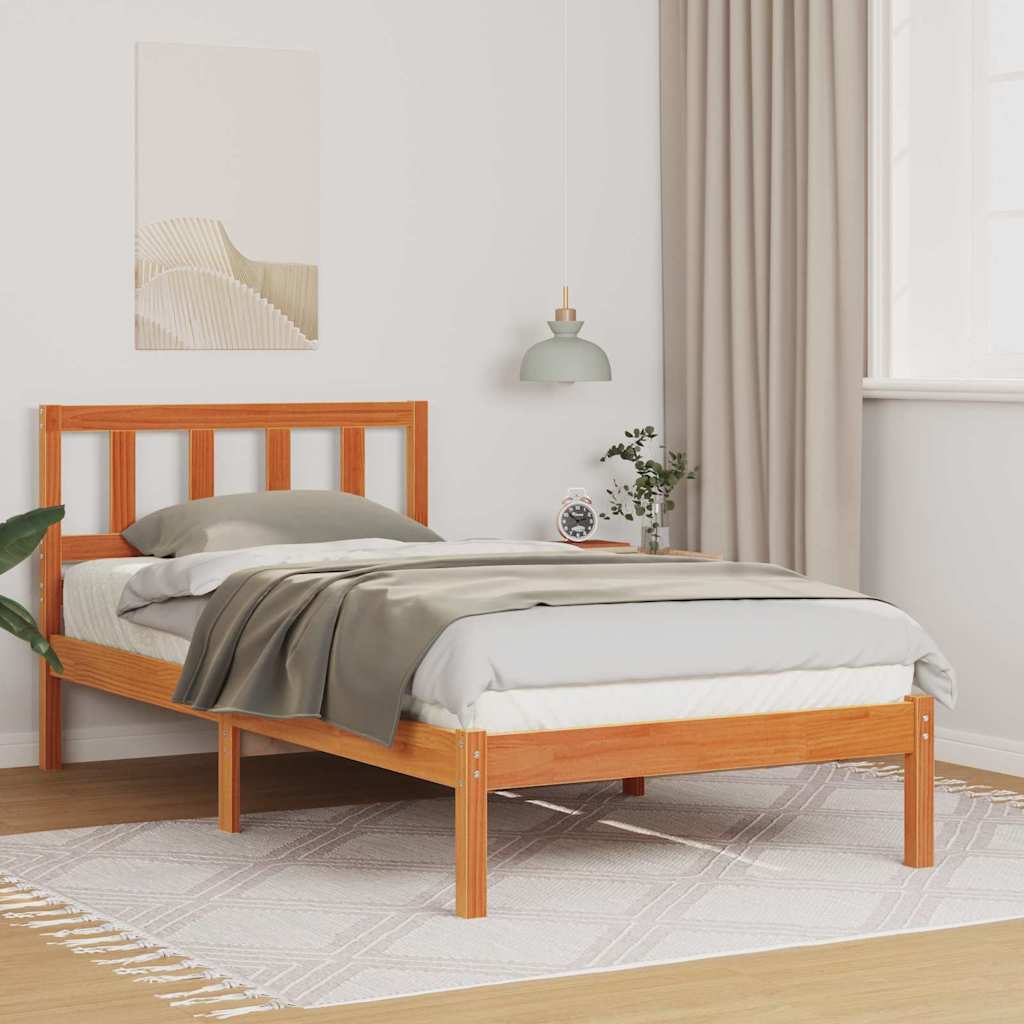 Vidaxl bedframe met hoofdeinde wasbruin 75 x 190 cm massief grenenhout