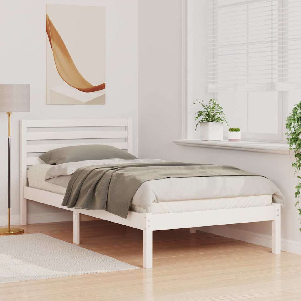 Vidaxl bedframe met hoofdeinde wit 90 x 200 cm massief grenenhout