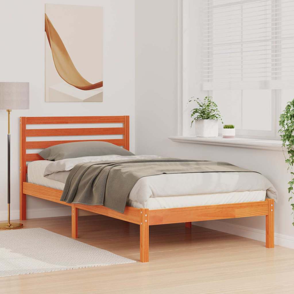 Vidaxl bedframe met hoofdeinde wasbruin 90 x 200 cm massief grenenhout