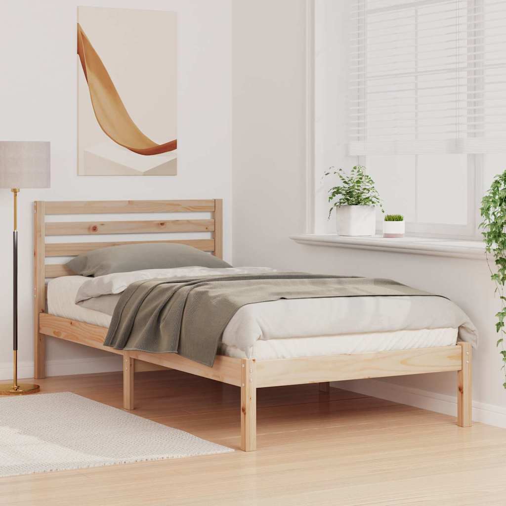 Vidaxl bedframe met hoofdeinde bruin 75 x 190 cm massief grenenhout