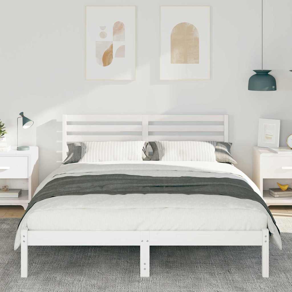 Vidaxl bedframe met hoofdeinde wit 200 x 200 cm massief grenenhout