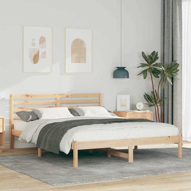 Vidaxl bedframe met hoofdeinde bruin 150 x 200 cm massief grenenhout