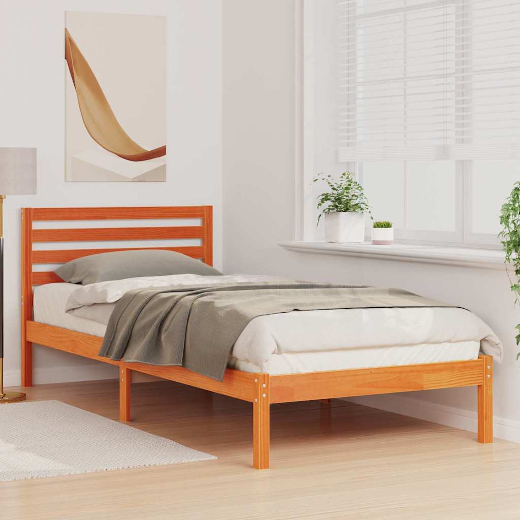 Vidaxl bedframe met hoofdeinde wasbruin 80 x 210 cm massief grenenhout