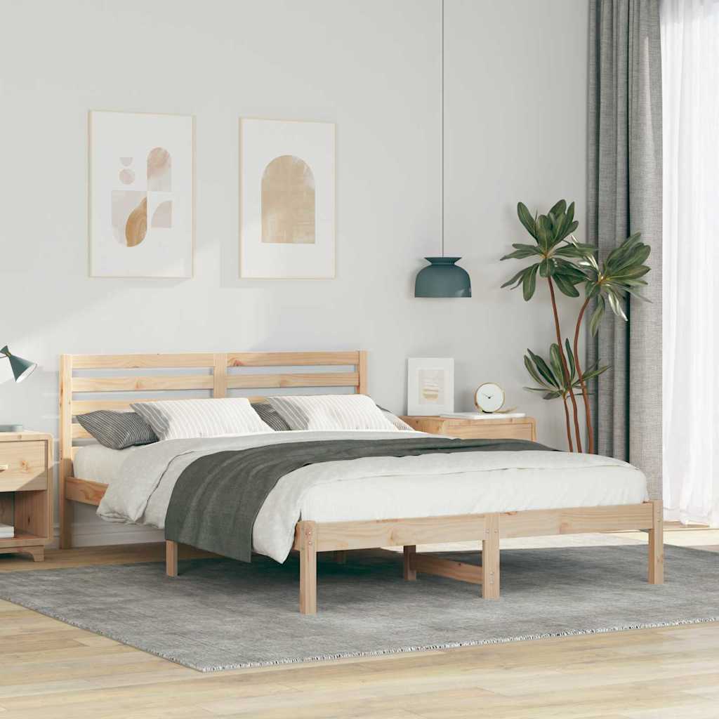 Vidaxl bedframe met hoofdeinde bruin 140 x 210 cm massief grenenhout