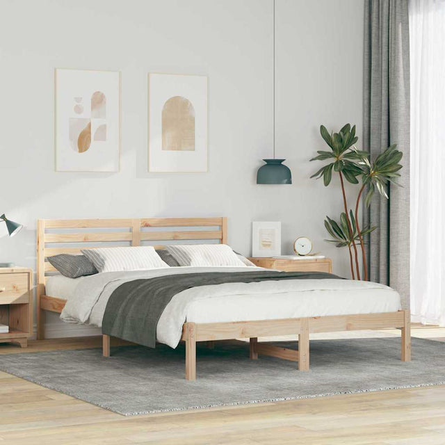 Vidaxl bedframe met hoofdeinde bruin 140 x 210 cm massief grenenhout