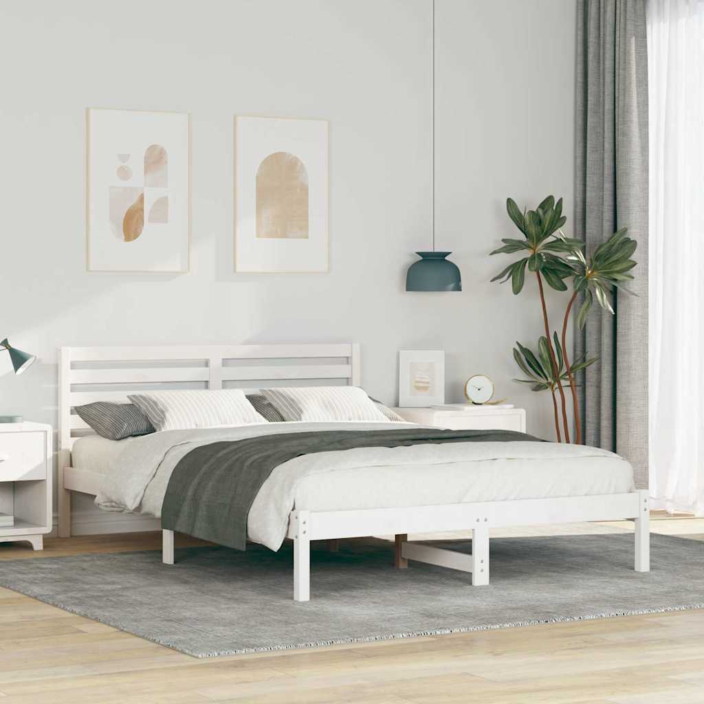 Vidaxl bedframe met hoofdeinde wit 140 x 210 cm massief grenenhout