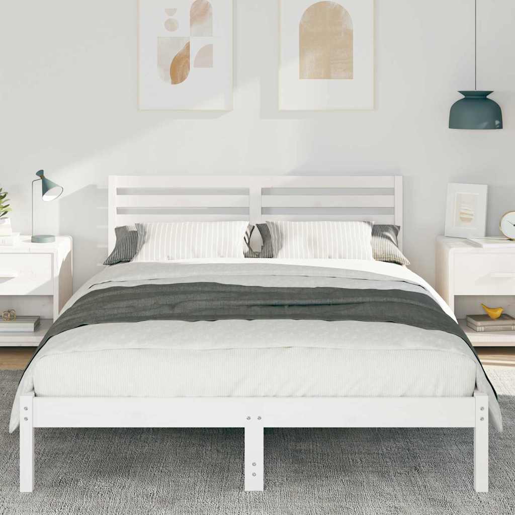 Vidaxl bedframe met hoofdeinde wit 140 x 220 cm massief grenenhout