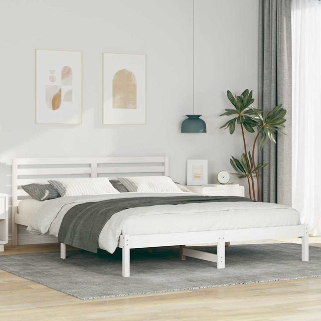 Vidaxl bedframe met hoofdeinde wit 160 x 220 cm massief grenenhout