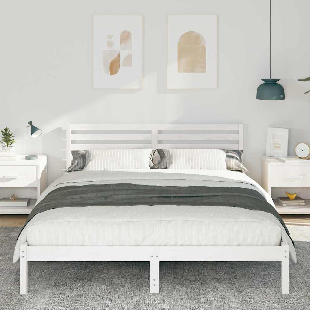 Vidaxl bedframe met hoofdeinde wit 160 x 220 cm massief grenenhout