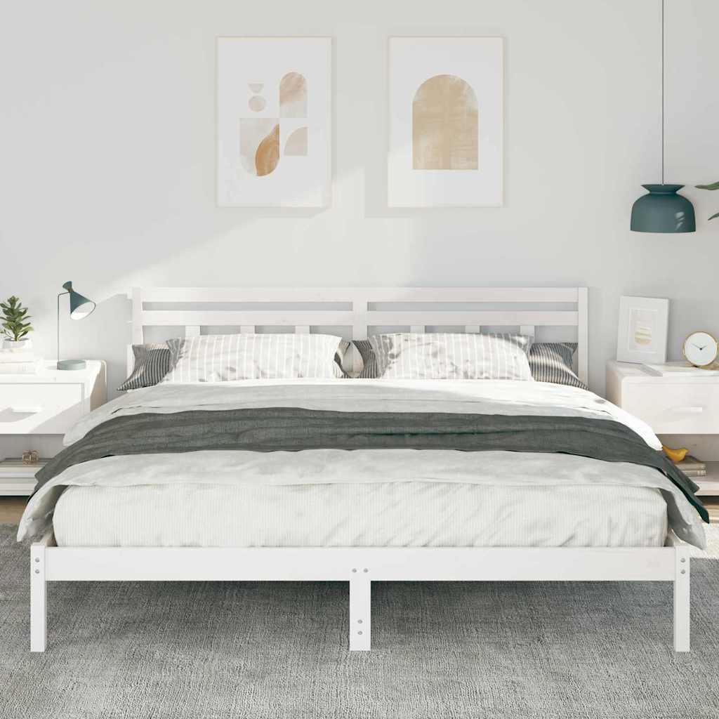 Vidaxl bedframe wit 200 x 200 cm massief grenenhout