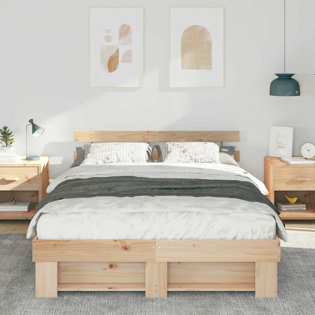 Vidaxl bedframe met hoofdeinde bruin 160 x 200 cm massief grenenhout