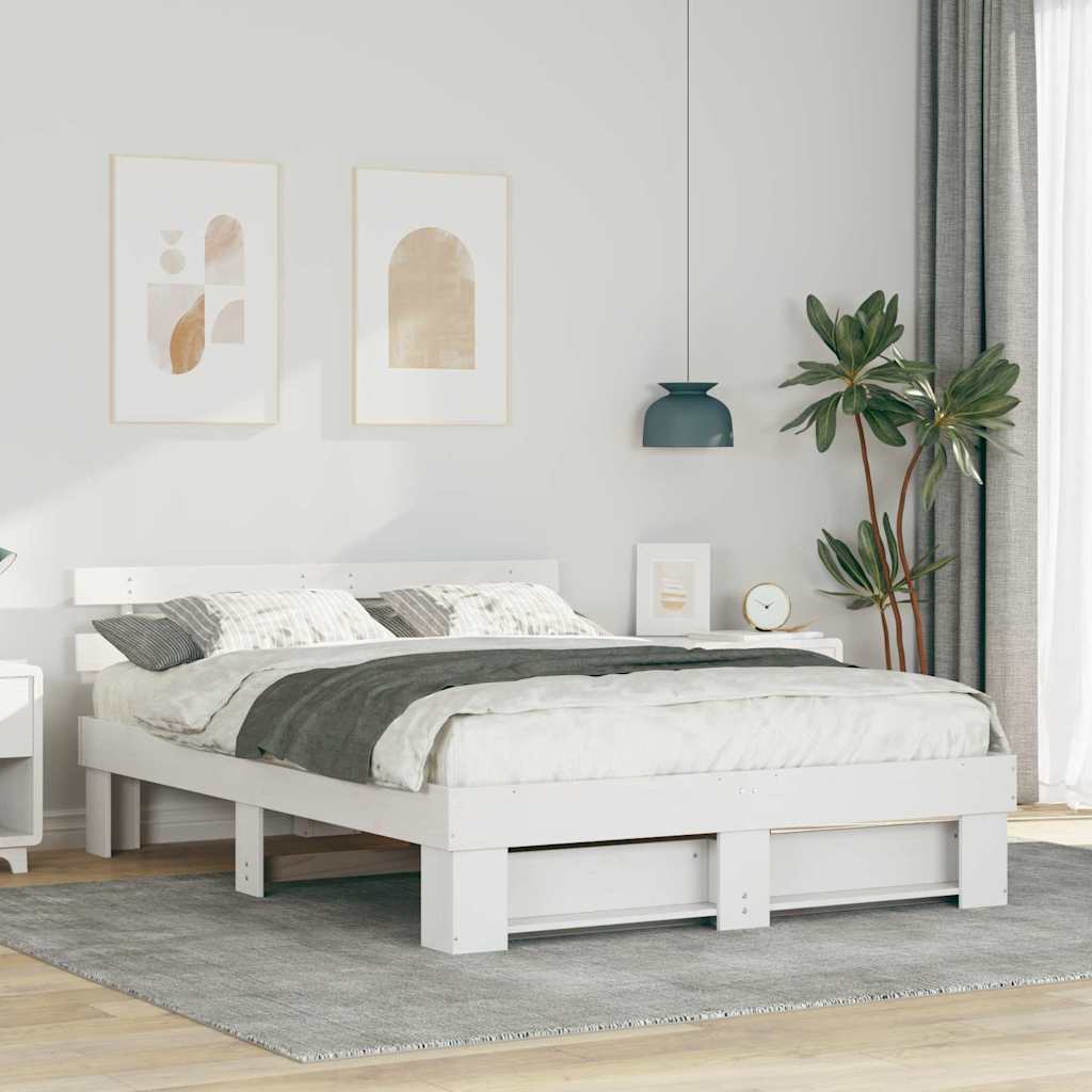 Vidaxl bedframe met hoofdeinde wit 160 x 200 cm massief grenenhout