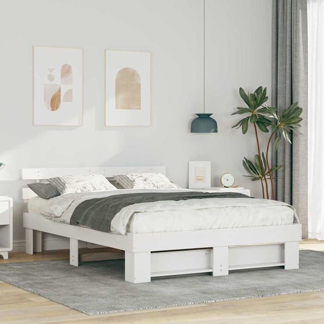 Vidaxl bedframe met hoofdeinde wit 160 x 200 cm massief grenenhout