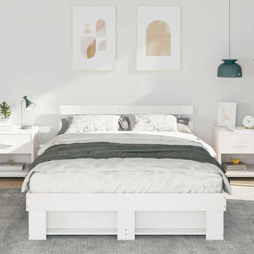 Vidaxl bedframe met hoofdeinde wit 160 x 200 cm massief grenenhout