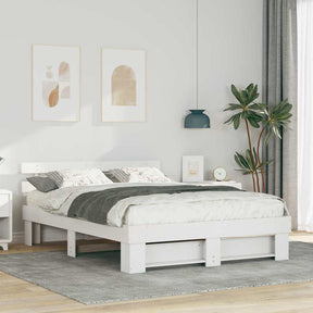 Vidaxl bedframe met hoofdeinde wit 150 x 200 cm massief grenenhout