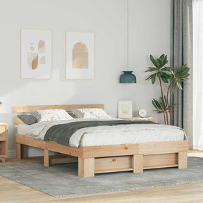 Vidaxl bedframe met hoofdeinde bruin 140 x 200 cm massief grenenhout
