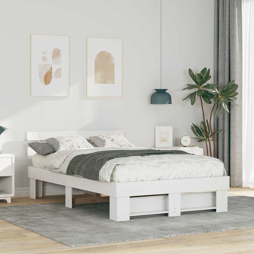 Vidaxl bedframe met hoofdeinde wit 120 x 200 cm massief grenenhout