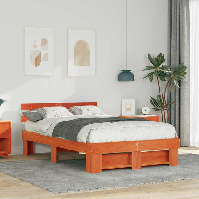 Vidaxl bedframe wasbruin 140 x 190 cm massief grenenhout