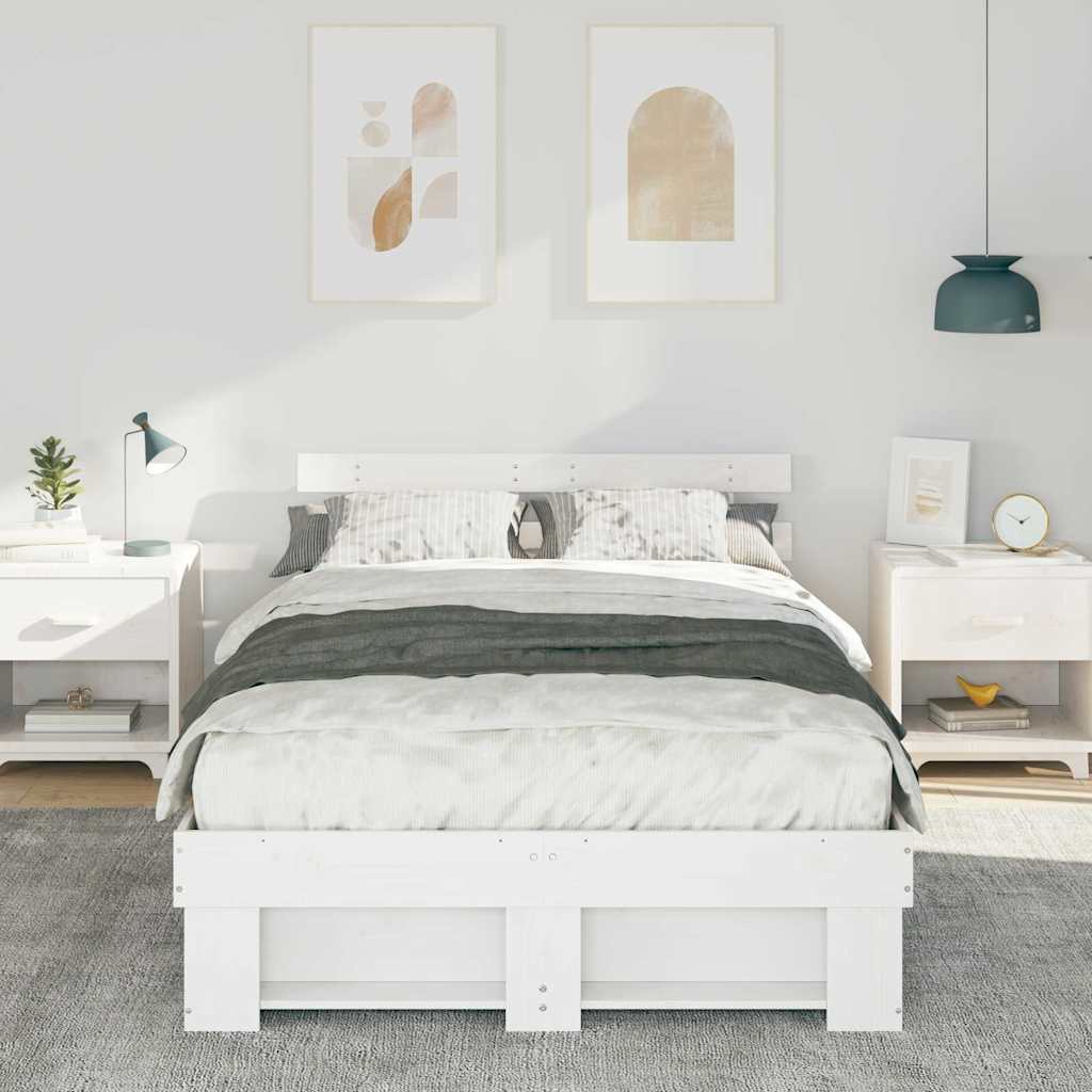 Vidaxl bedframe met hoofdeinde wit 135 x 190 cm massief grenenhout