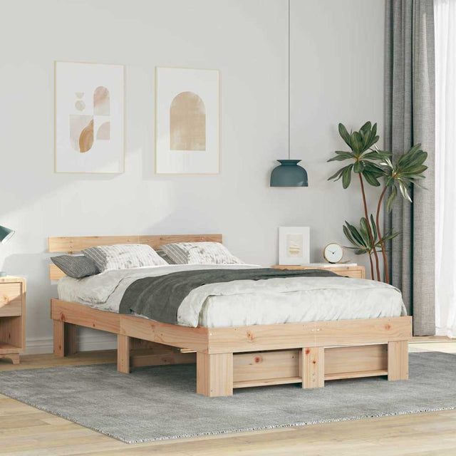 Vidaxl bedframe met hoofdeinde bruin 120 x 190 cm massief grenenhout