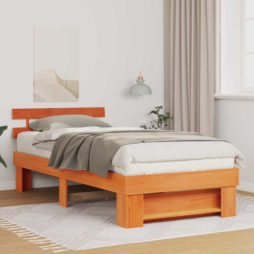 Vidaxl bedframe met hoofdeinde wasbruin 80 x 200 cm massief grenenhout
