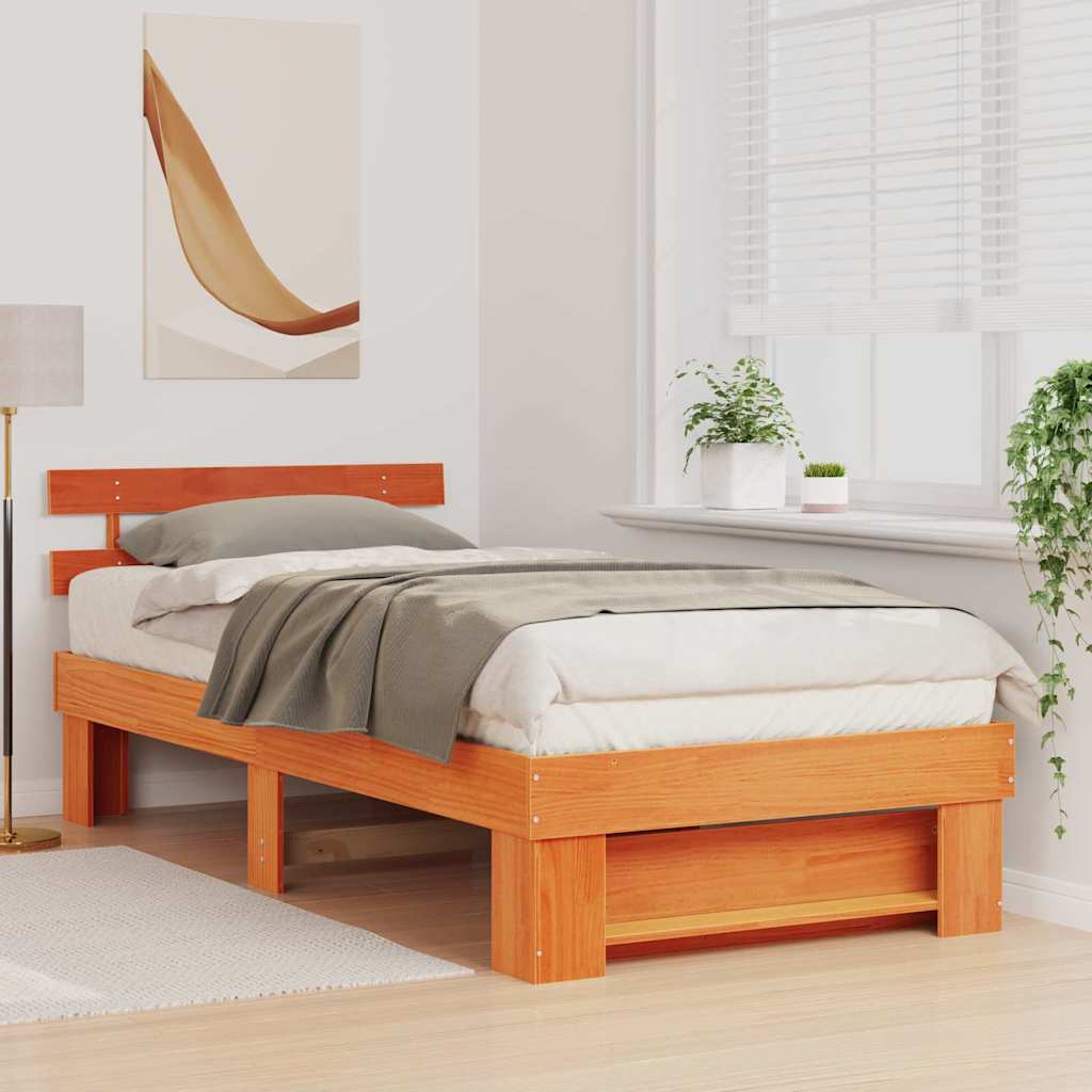 Vidaxl bedframe met hoofdeinde wasbruin 80 x 200 cm massief grenenhout