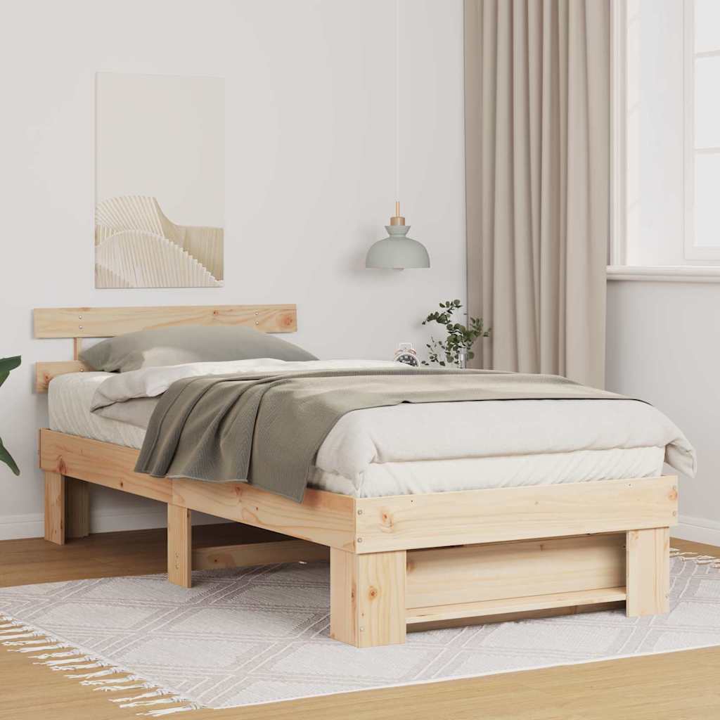 Vidaxl bedframe met hoofdeinde bruin 90 x 190 cm massief grenenhout