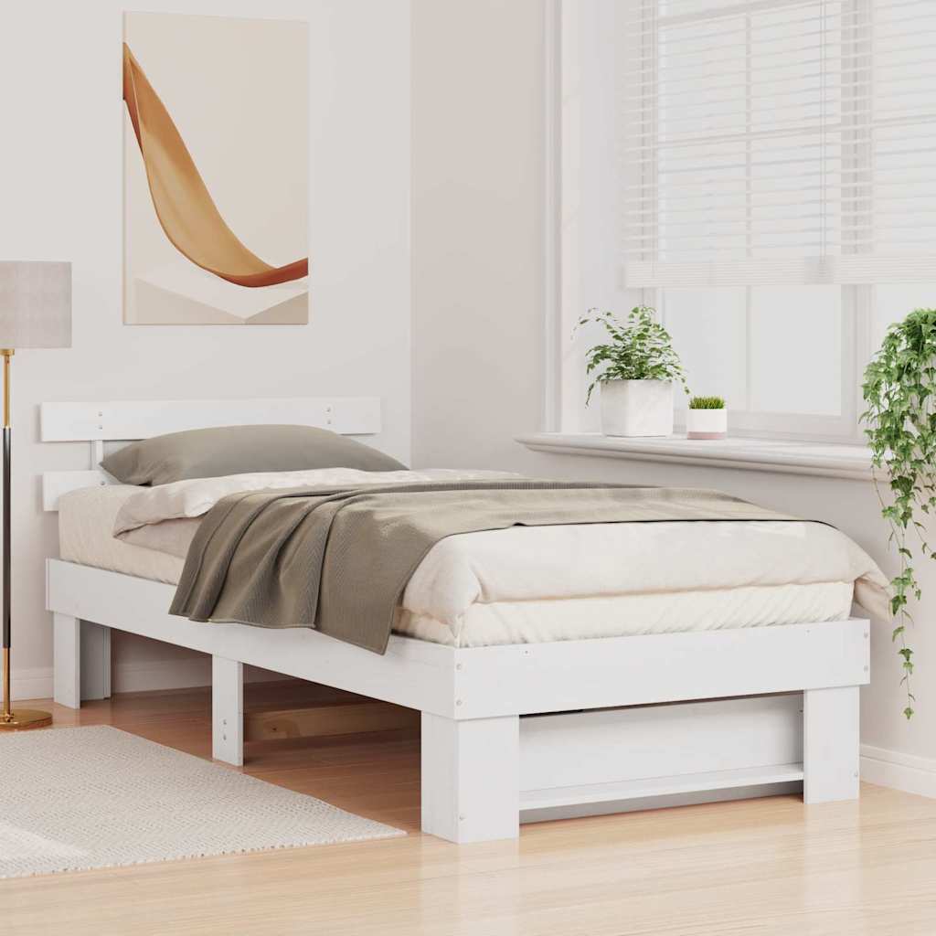 Vidaxl bedframe met hoofdeinde wit 75 x 190 cm massief grenenhout