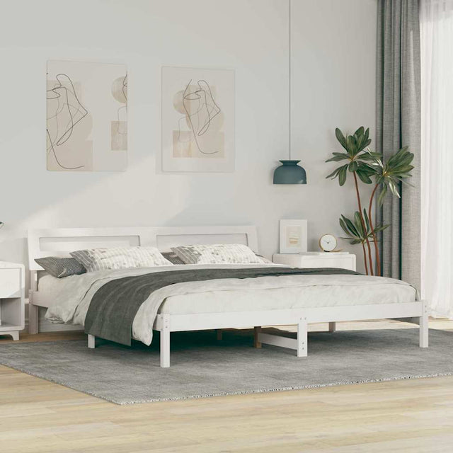 Vidaxl bedframe met hoofdeinde wit 180 x 200 cm massief grenenhout