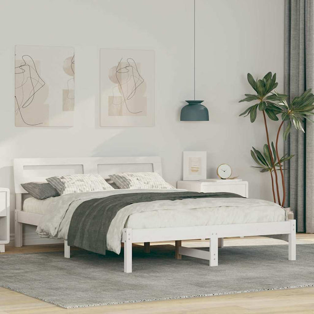 Vidaxl bedframe met hoofdeinde wit 135 x 190 cm massief grenenhout