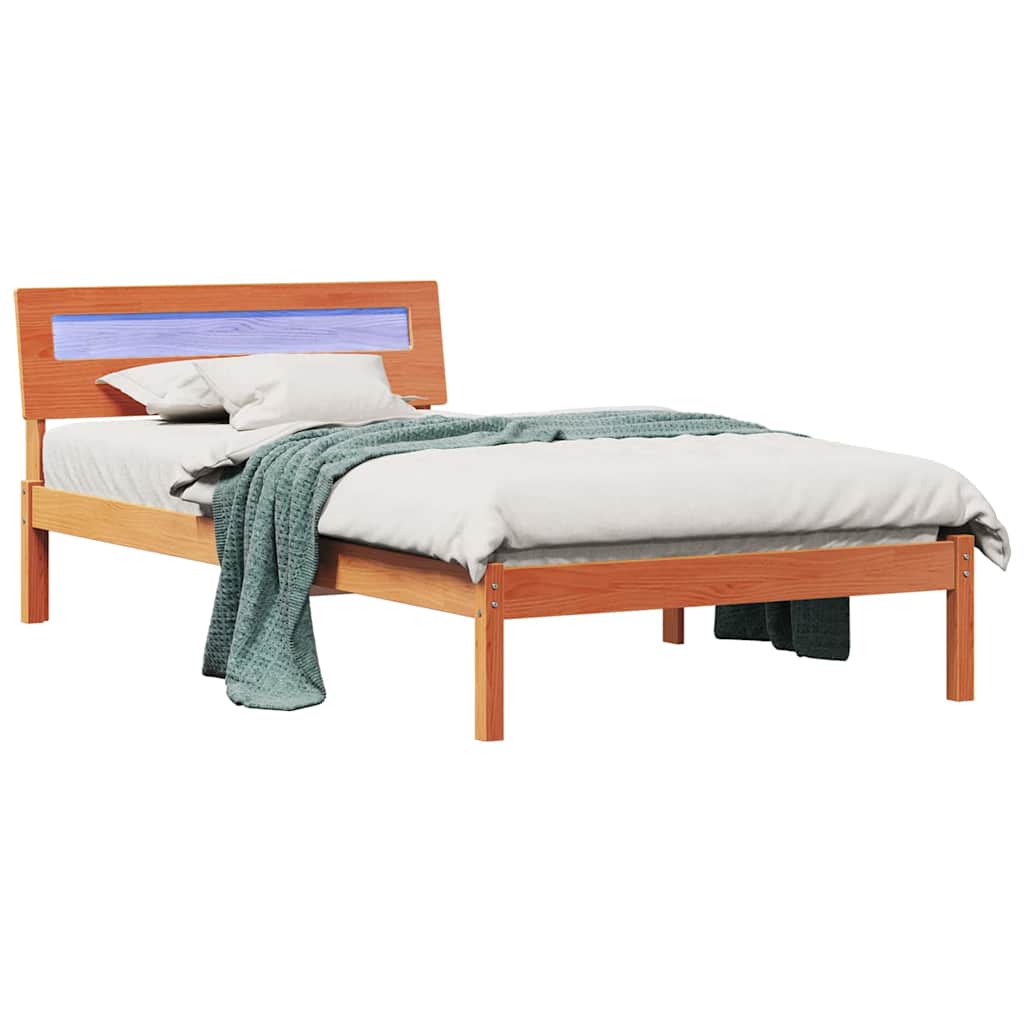 Vidaxl bedframe met hoofdeinde wasbruin 75 x 190 cm massief grenenhout